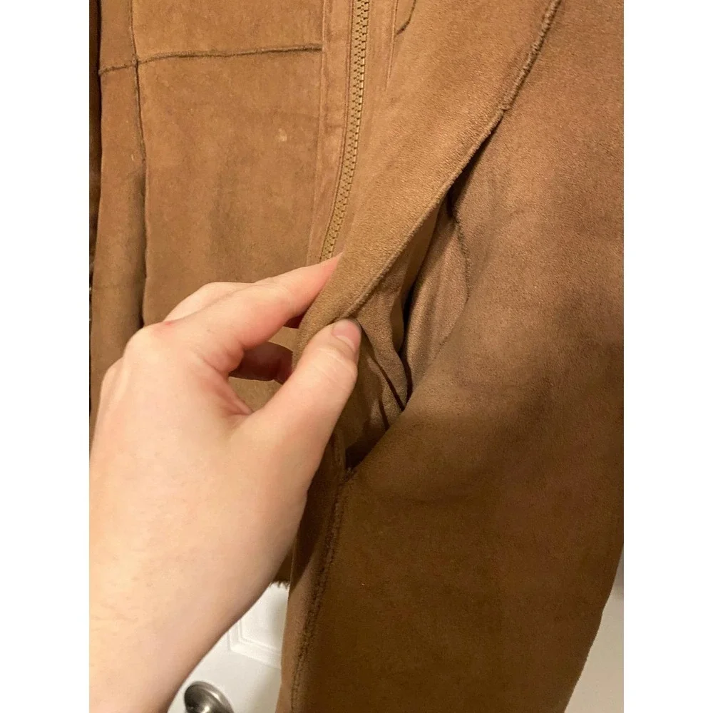 Vintage Penny Lane Suede Fur Trim Brown Coat Medium Boho Y2K 1990's Winter Cabin